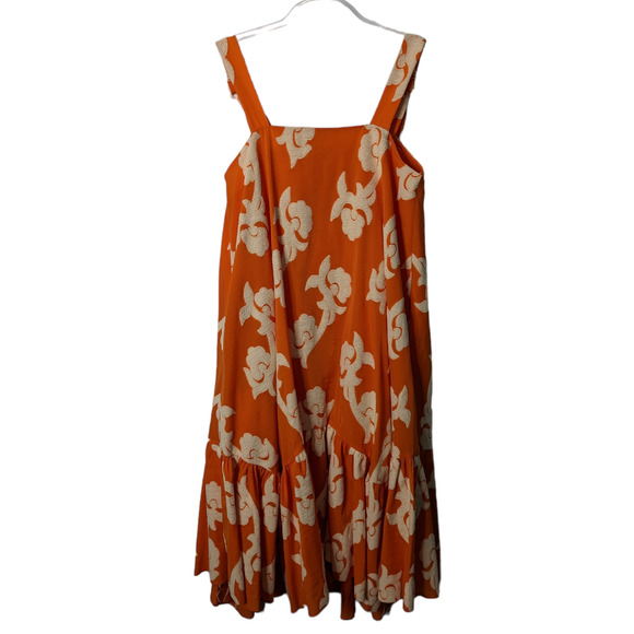 EXQUISE Phoebe Flounced Maxi Dress Orange Cream Embroidered Flowers Size L - Picture 3 of 12